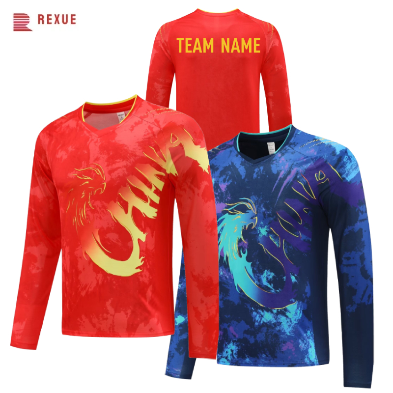 Badminton Logo - China Dragon Langarm Tischtennis Shirt rot